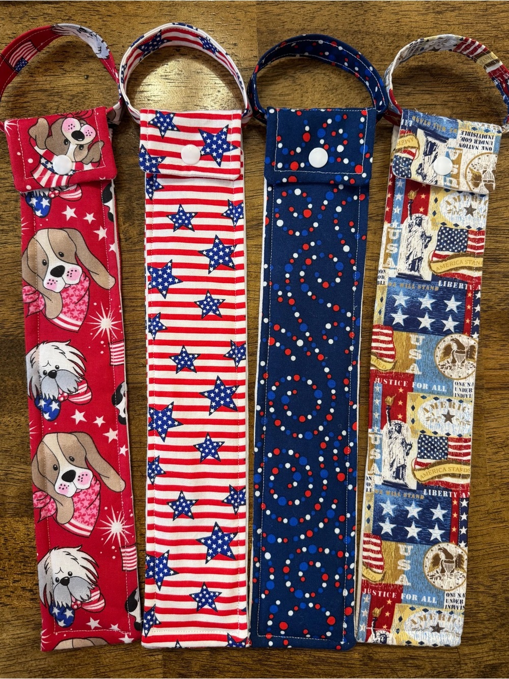 Set of 4 Patriotic Fabric Tin Whistle Cases- Red, White & Blue